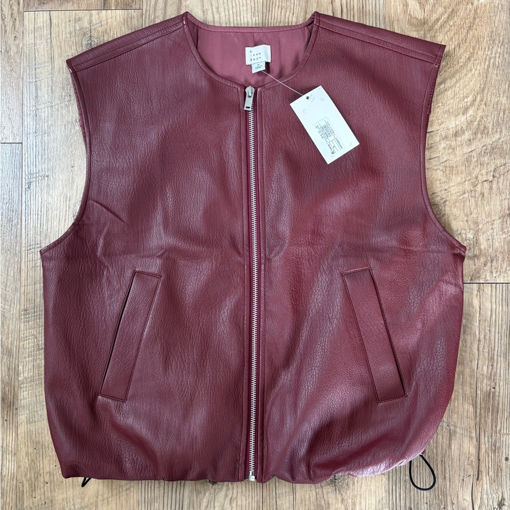a new day Maroon Leather Vest